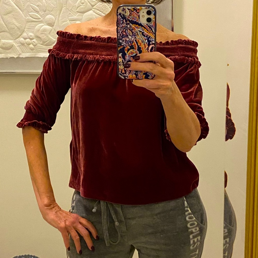 Burgundy, off the shoulder, Velvet Top, Size 8